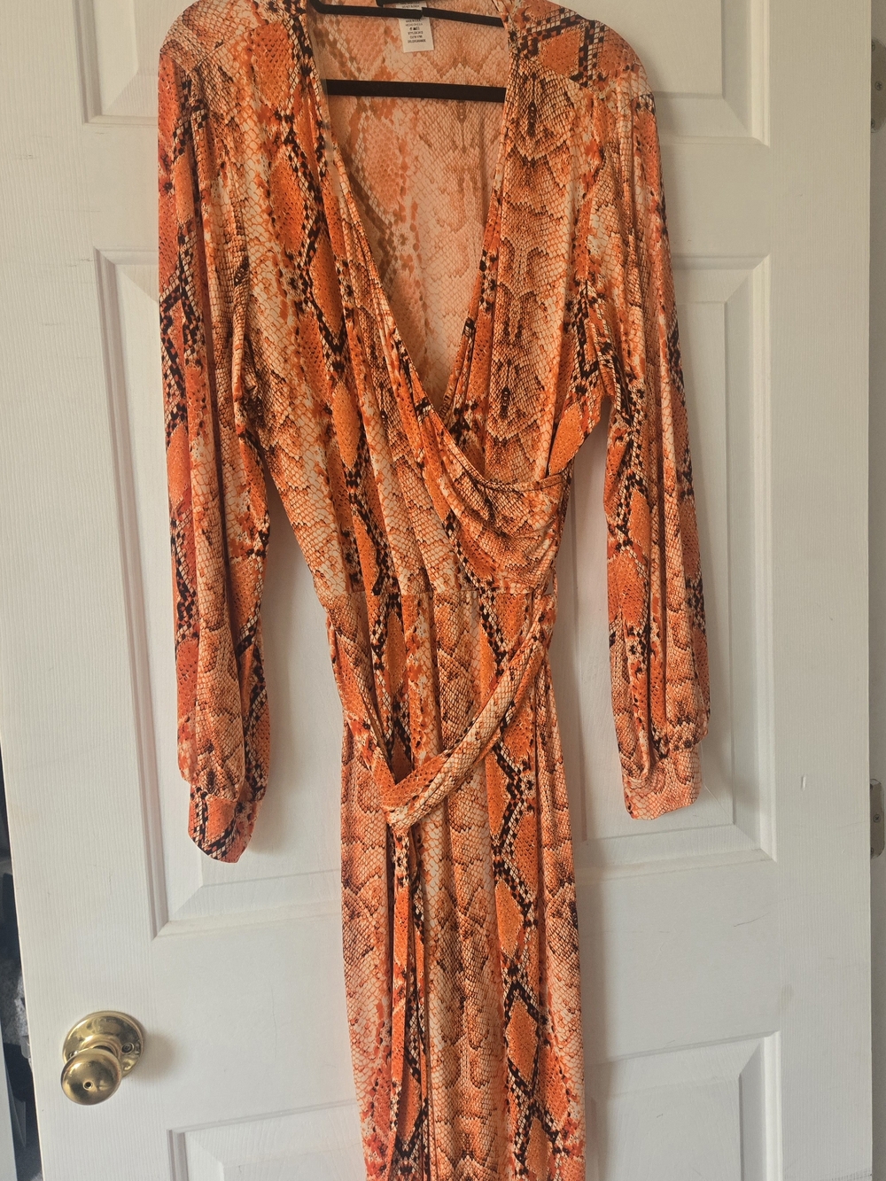 Orange Snake Print Wrap Dress - Women